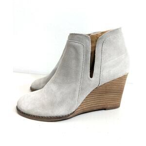 Lucky Brand Yabba Suede Leather Wedge Bootie Taupe Gray Size 9.5 NWOB